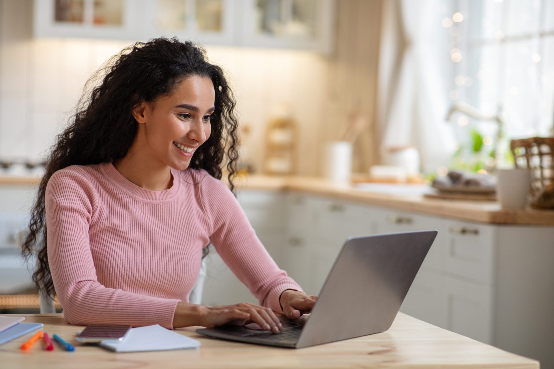 girl is working at her laptop